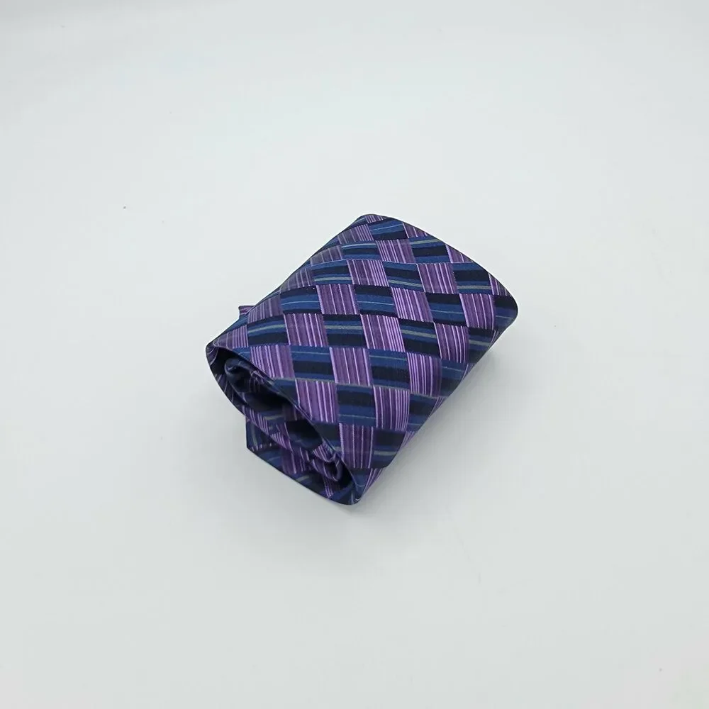 Matrix Purple, Blue Geometric Silk Necktie Men's Geometric size 59 x 4
